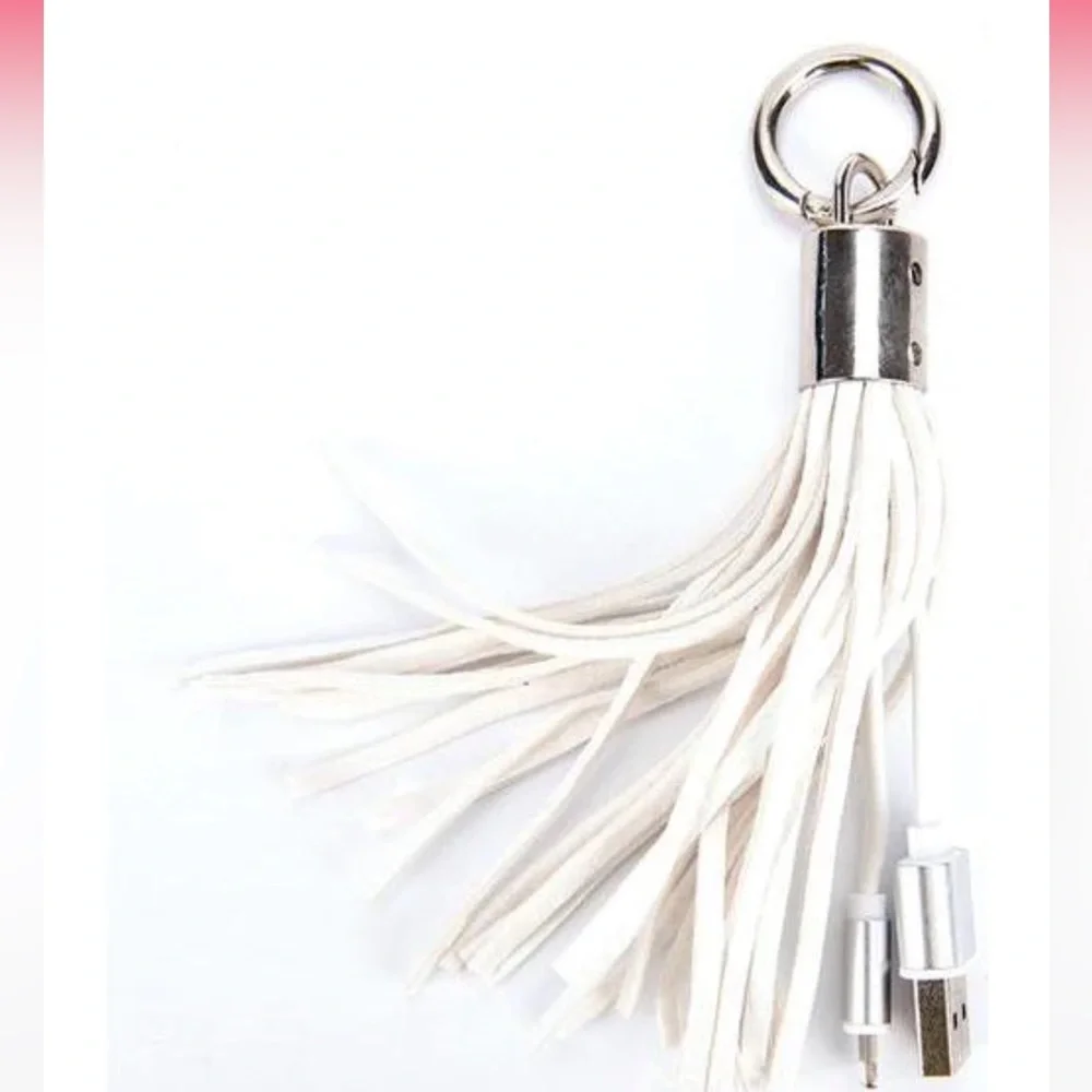 NEW WHITE leather USB adaptor Keychain